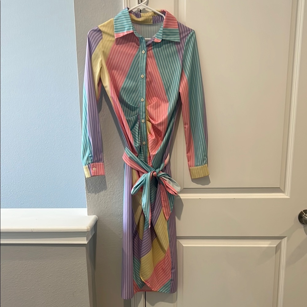 Multicolor pastel Striped Shirt Dress NWT